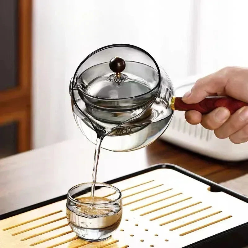 Heat-Resistant Glass Teapot with Infuser and Wooden Handle