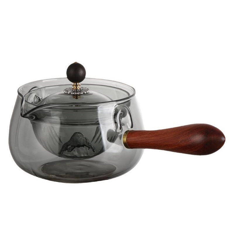 Heat-Resistant Glass Teapot with Infuser and Wooden Handle